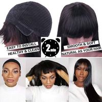 Wig Bob Lurus Murah Letsfly dengan Poni, Tanpa Lace, Buatan Mesin, Wig Rambut Asli Brasil Warna Natural, Promosi Grosir