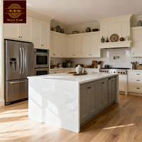 Cuisine sur mesure en bois massif en forme de U, ensemble complet de meubles de cuisine en chêne avec îlot, fournisseur de rénovation complète de la maison