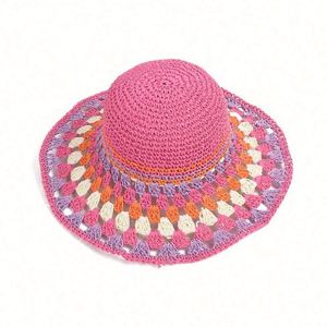 Colorful Paper Crochet Paper Straw Bucket <b>Hat</b> Female Summer New <b>Holiday</b> Large Brim Beach Leisure Sunshade Bucket <b>Hat</b> Straw - Product Image 4