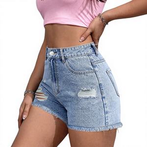 Shorts en jean pour femmes, taille mi-haute, coupe régulière, été, écologiques, 100% coton, lavage coloré, imperméables, respirants, séchage rapide - Product Image 1