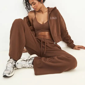 Hoodie court pour femme en molleton 100% coton épais, personnalisable OEM/ODM, de haute qualité, avec double fermeture éclair et coupe ample - Product Image 1