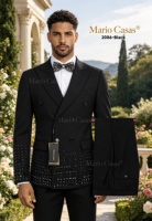 Costume 2 pièces pour homme fait main, orné de perles et de strass, veste à simple boutonnage et pantalon, smoking scintillant à sequins pour mariage, fête ou marié