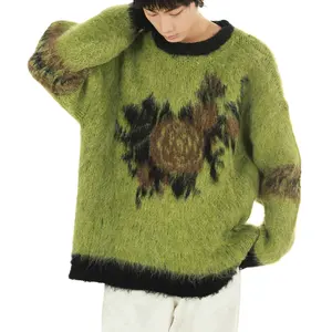 Autumn/Winter Knitting Part Jacquard process 100% polyester custom men's knit pullover Soft warm fluffy men's knit sweater