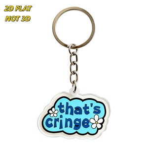 Porte-clés en acrylique « That's Cringe Blue Cloud » avec marguerites blanches et texte audacieux, <span class=keywords><strong>breloque</strong></span> humoristique pour clés et sacs - Product Image 1