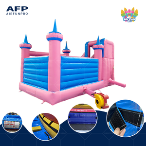 Château gonflable avec souffleur, pour fêtes, usage commercial, extérieur, sec ou humide, rose et bleu, avec toboggans - Product Image 3