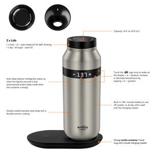 Taza de Viaje Inteligente con Calefacción EmiGo, Estilo Ejecutivo de Alta Gama, 16oz 475ml, Taza de Café con Termostato a Prueba de Agua y Pantalla LED - Product Image 4