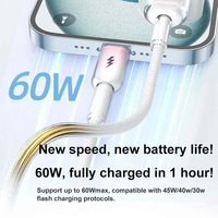 Câbles de charge rapide 60W de type C premium, tressés en nylon et à âme en cuivre pur pour smartphones/tablettes iPhone et Android