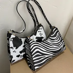 Bolso de hombro de piel sintética con estampado de leopardo para mujer, bolsa de hombro con estampado de leopardo, OEM ODM, cebra, color negro, 2022