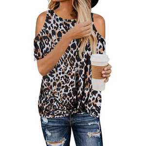 Nouveau T-shirt en <span class=keywords><strong>toile</strong></span> respirant et écologique à imprimé léopard pour femmes, style européen et américain, vente chaude - Product Image 6