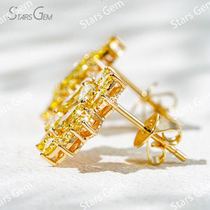 Pendientes de Oro Sólido de 18K con Diseño de Girasol, Diamante Amarillo de Laboratorio con Corte Marquesa de 1.6ct 2.3*4.3mm, Certificado IGI, de Starsgem - Product Image 3
