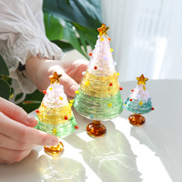 Mini sapin de Noël en verre soufflé à la main avec étoile colorée en sommet, ornement de table pour Noël, décoration de maison ou de bureau, cadeau de fêtes personnalisable