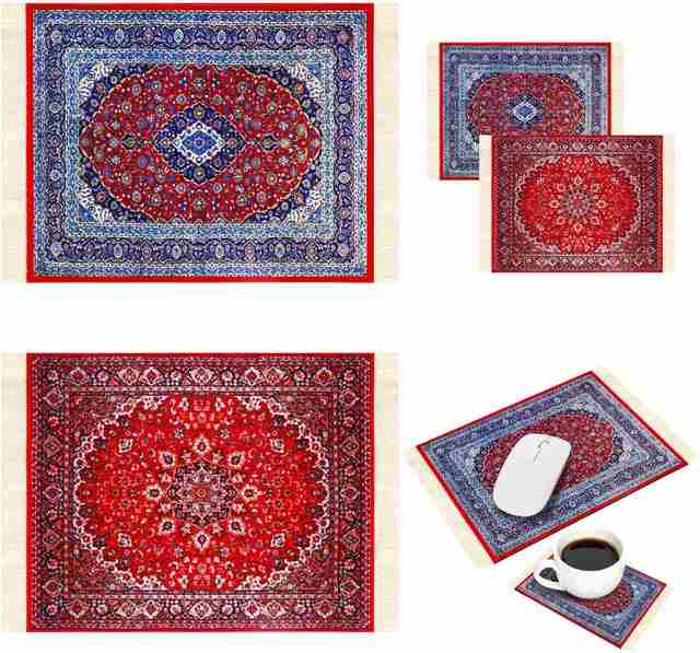 Hushee 4pcs Classic Mini Carpet Mouse Pad Oriental Coasters Floral Persian Rug Style Desk Mat Eco-Friendly 3mm Thick Gift