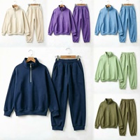 Nouvel ensemble décontracté en coton uni personnalisé pour garçons : sweat-shirt à demi-zip et pantalon