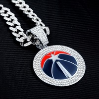 Chaîne cubaine plaquée argent et or de luxe personnalisée pour hommes, Washington Wizards, hip-hop, entièrement sertie de cristaux, pendentif avec logo de l'équipe
