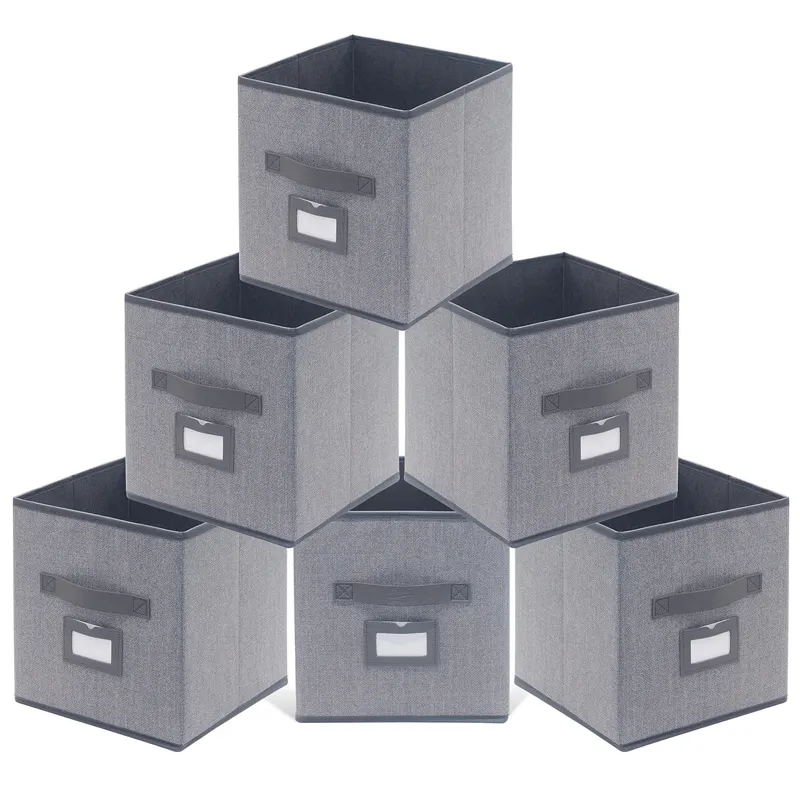 Caja de almacenamiento plegable para armario, organizadores, estante, cesta, Cubo de tela plegable, contenedor de almacenamiento, paquete de 6