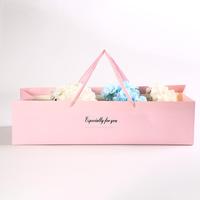 Luxe Énorme Rectangle Fleuriste Affichage Ruban Poignée Carton Papier Rose Boîtes D'emballage pour Roses Personnalisé Longue Boîte À Fleurs