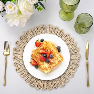 Natural Non-Slip Polyester/Cotton Eco-Friendly Placemats <b>Set</b> <b>4</b> Braided Border Handmade Farmhouse Boho <b>Dining</b> Wedding - Product Image 2