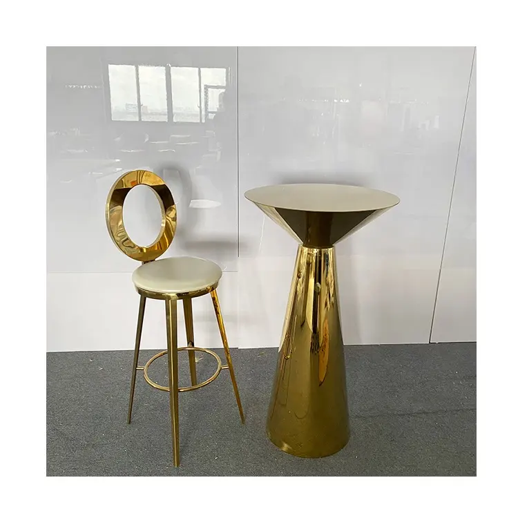 Smooth China Promotion Stainless Steel Gold Cocktail Bar Height Tables Event Bar Table