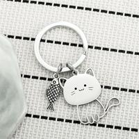 Gantungan Kunci Kucing Kartun Baja Tahan Karat Kreatif Mewah dan Indah, Sederhana, Modis, Lucu, Cocok untuk Pasangan, Hadiah Romantis