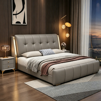 Lit de rangement moderne de luxe JUNYUHAO avec éclairage LED, revêtement en cuir, mousse haute densité, cadre en pin, taille Queen/King pour chambre à coucher