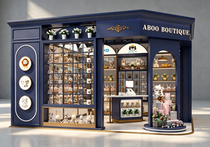 Kiosco Minorista Personalizado para Centro Comercial, Exhibidor de Juguetes de Peluche, Mostrador de Isla de Lujo Francés, Mueble de Tienda de MDF, Vidrio y Metal Dorado - Product Image 5