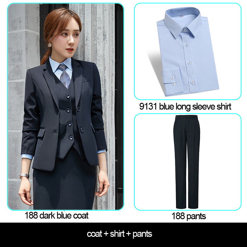 Dark blue women's coat+pants+blue shirt