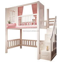 JS FURNITURE Neues Design Kinderhaus-Prinzessin-Doppelbett Schlafzimmermöbel Kinder-Holz-Hochbett mit Rutsche und Stauraumtreppe
