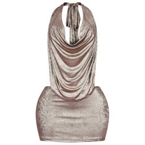 Hot Selling New Sexy Eco-Friendly Lace Natural Woven Bodycon Halter Neck Backless Sleeveless Dress Women's Daily Wear - Product Image 2