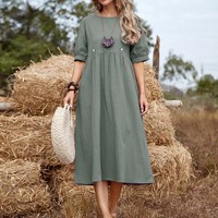 Européen et américain transfrontalier 2025 nouvelle couleur unie taille ample jupe mi-longue robe en coton lin coton