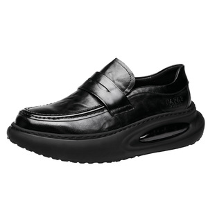 Mocassins pour hommes en cuir véritable à enfiler, avec coussin d'air, semelle épaisse et talon moyen, chaussures décontractées et tendance - Product Image 5