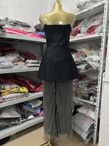 Ocstrade فستان سهرة ميدي مثير للنساء بتصميم ضيق بدون حمالات ومزين بالترتر، طقم من قطعتين يسمح بالتهوية ومرصع بحجر الراين - Product Image 4