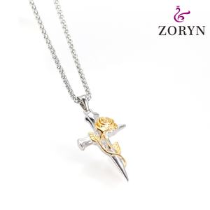 Pendentif Croix Épine de Rose en Acier Inoxydable Or Argent Gothique Punk Romantique Religieux Chrétien en Acier Titane pour Hommes Femmes - Product Image 3