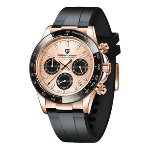 Reloj de Cuarzo para Hombre Pagani Design, Cronógrafo, Taquímetro, Fecha, Luminoso, Resistente al Agua, Correa de Goma Negra - Product Image 5