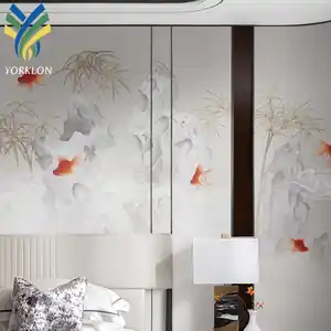 YKCX009カスタム高品質中国壁紙壁画3D魚シルク手描き刺繍シノワズリー壁紙