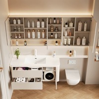 Miroir de salle de bain mural de luxe moderne avec LED Ensemble d'armoires de rangement et d'évier Coiffeuse de salle de bain en contreplaqué pour toilette