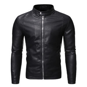 Blouson Moto Biker Classique en Similicuir PU <span class=keywords><strong>Noir</strong></span> Coupe Ajustée Coupe-Vent de Haute Qualité pour Hommes - Product Image 2