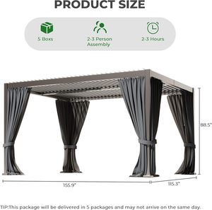 Pérgola de Aluminio con Techo de Láminas Ajustables e Impermeables para Patio y Jardín - Product Image 2