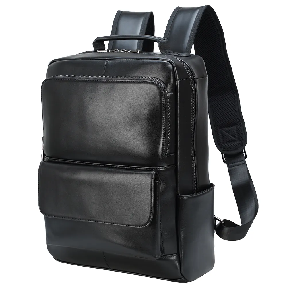 Large Capacity Fashion Black Daily Leather Back Pak Business Real Leather Backpack For Man