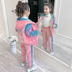 2024 printemps automne enfants filles vêtements ensembles velours épaissir lettre fermeture éclair manteau pantalon 2 pièces survêtement hiver costume pour enfants