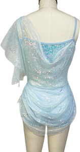 BC032021 Baili Costume da Ballo per Donna Adulta, Body in Spandex/Nylon con Paillettes Glitterate Azzurre e Rete, per Spettacoli di Danza - Product Image 2