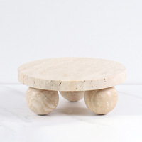 SAIDKOCC Nieuwe Chinese Stijl Natuurlijke Beige Travertijn Ronde Fruit Schaal Presentatieplateau Modern Geavanceerd Esthetisch Praktisch