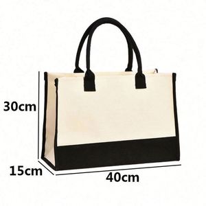 26 Letters Personalized <b>Initial</b> Canvas Beach <b>Bag</b> Reusable Classic Black and White Blank Canvas Tote Gift <b>Bag</b> With Custom Logo - Product Image 2