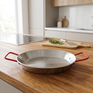 Sustainable Plates Cooking Ramen Instant Noodle Spanish Seafood Plate With Handle Stainless Steel <strong>Double</strong> Ear Flat <strong>Pan</strong> - Product Image 1