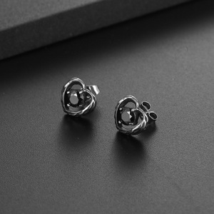 Heart Shaped Titanium Steel <b>Stud</b> <b>Earrings</b> With Black Zircon Bezel Setting <b>For</b> <b>Men</b> And Women CF148 - Product Image 1