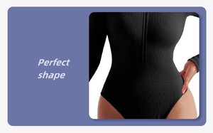 Mode fille vêtements Slim up côtelé à manches longues fermeture éclair combinaisons combishorts avec bouton inférieur Gym Fitness femmes body - Product Image 6