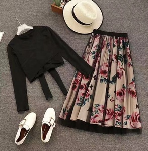 Listo para nave flor conjunto de dos piezas de ropa de las mujeres, falda de las mujeres ropa de otoño conjuntos de las mujeres - Product Image 3