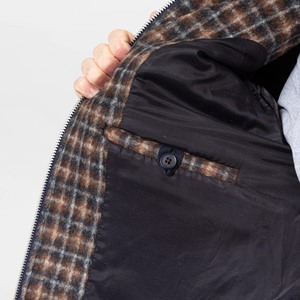 Custom Woolen Jacket Cropped Fit Hairy Texture All-over Check Pattern Zip-through Buttoned Cuffs Six-pocket Design - Product Image 5