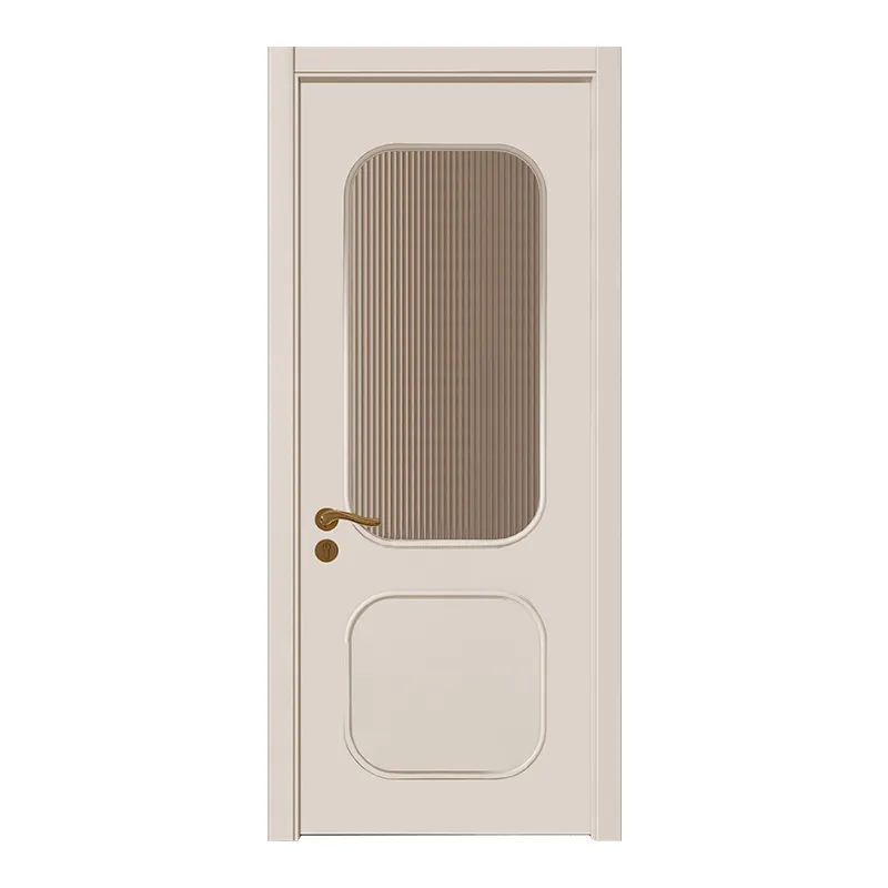 浴室ソリッドコア洗面所ドア用ガラス付きフレンチスタイルホワイトペイントマット木製ドアデザイン