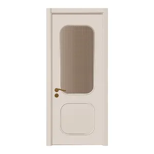 Estilo francês pintura branca fosco madeira porta design com vidro para banheiro porta sólida banheiro núcleo