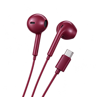 Écouteurs semi intra-auriculaires filaires de type C, couleur bordeaux, son stéréo riche, pour un usage quotidien avec les smartphones de type C